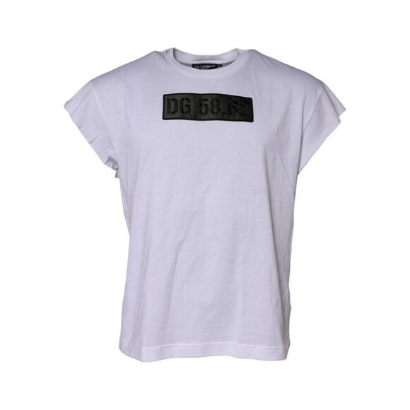 Dolce & Gabbana White Logo Embroidery Round Neck Men's T-shirt